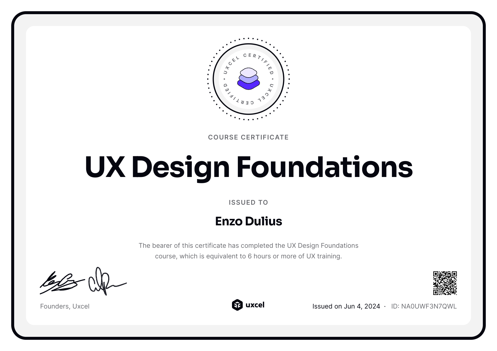 Enzo Dulius's certificate